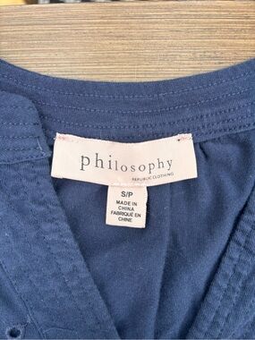 Philosophy Navy Blue Eyelet Embroidered Cotton Top Blouse - Size S
